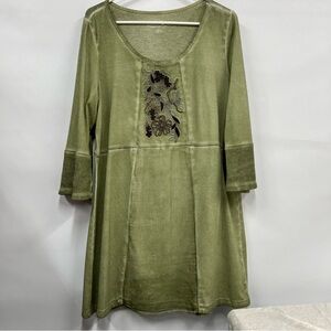 Soft Surroundings Sz M Rhiannon Tunic Top Beaded Embroidery 3/4 Sleeve silk